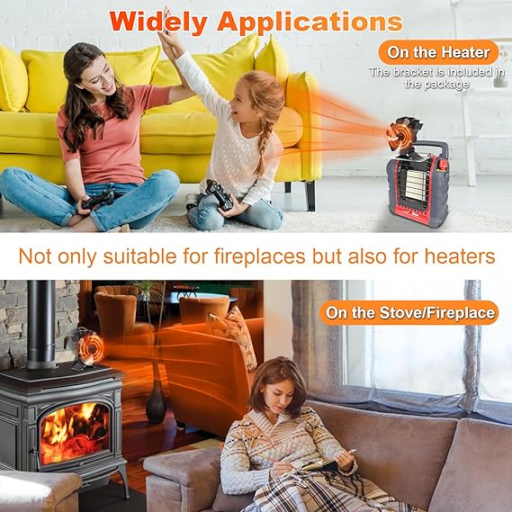 5 Blades Wood Stove Fan Heat Powered Fireplace Fan with Pubby Bracket Eco for Log Burner/Fireplace