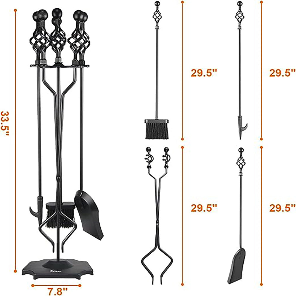 VODA Fireplace Tools Set,fireplace set Tools,5-Piece Cast Iron 33.5" Fireplace Set,Fireplace Tool Kit,Indoor fire place kit Outdoor Holder Fire Kit