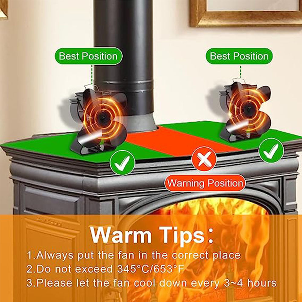 VODA Wood Stove Fan Heat Powered, 4 Blades Silent Heat Powered Fan for Wood,Log Burner