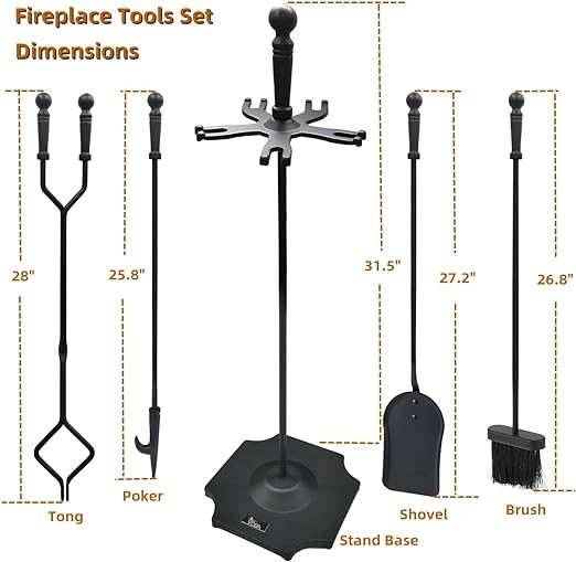 VODA 5 Pcs Fireplace Tools Set indoor Cast Iron 31.5" Fireplace Set,Fireplace tools,Fireplace kits