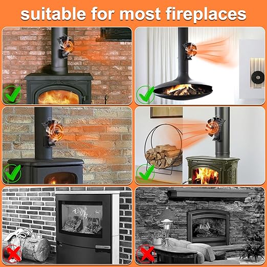 VODA Stove Fan 5 Blades for Wood Stove/Flue Pipe - Magnetic Installation, No Power Required