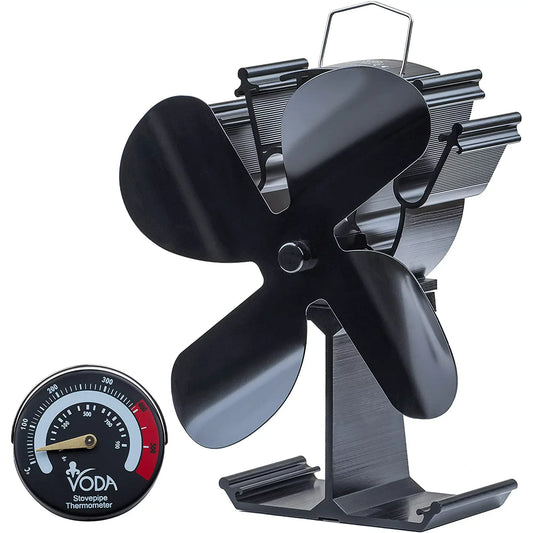 4-Blade wood stove Fan, Heat Powered Stove Fan for Log Burner/Fireplace with Magnetic Thermomete