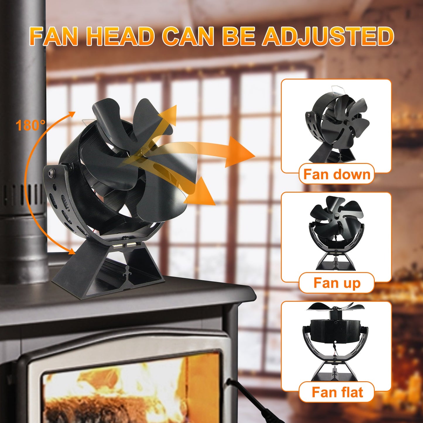 VODA Newly Designed 5 Blades Wood Stove Fan Heat Powered With 180¡ãAdjustable Roatation for Wood /Log Burner/Fireplace,Eco Fans Silent Circulating Warm Air